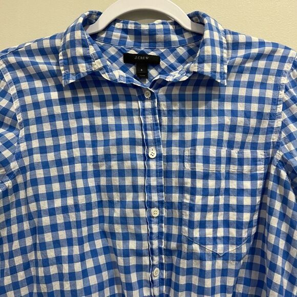 J. Crew blue white checkered gingham tie front boy shirt collared top size 6 - Picture 5 of 10